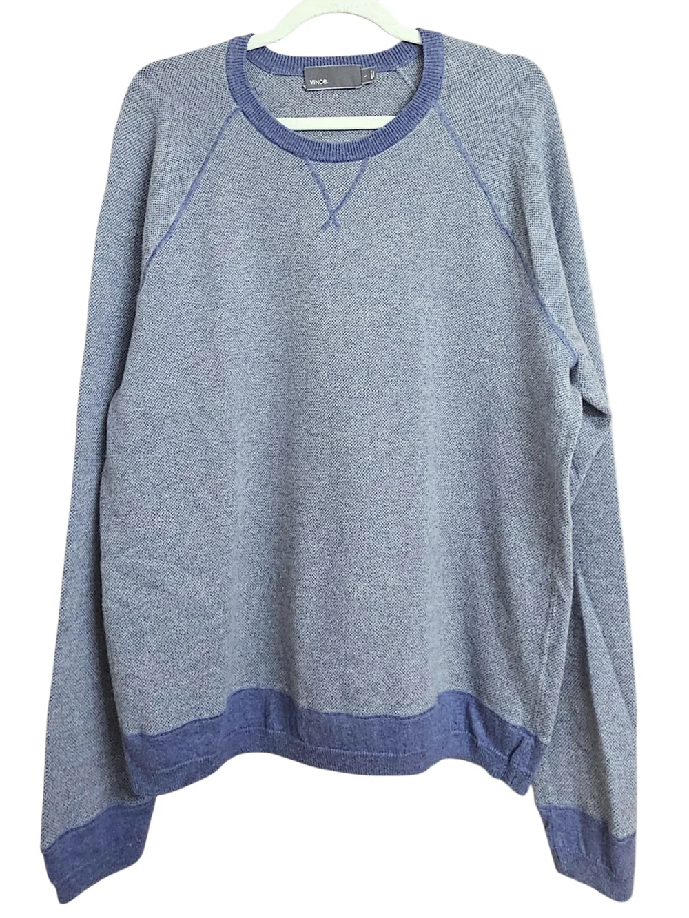 Vince Men’s Cotton Cashmere Birdseye Raglan Sweater Gray Blue Large